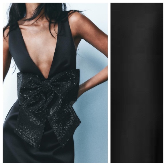 NWT. Zara Black Rhinestone Maxi Bow Short Dress. Side XS. - Picture 2 of 11